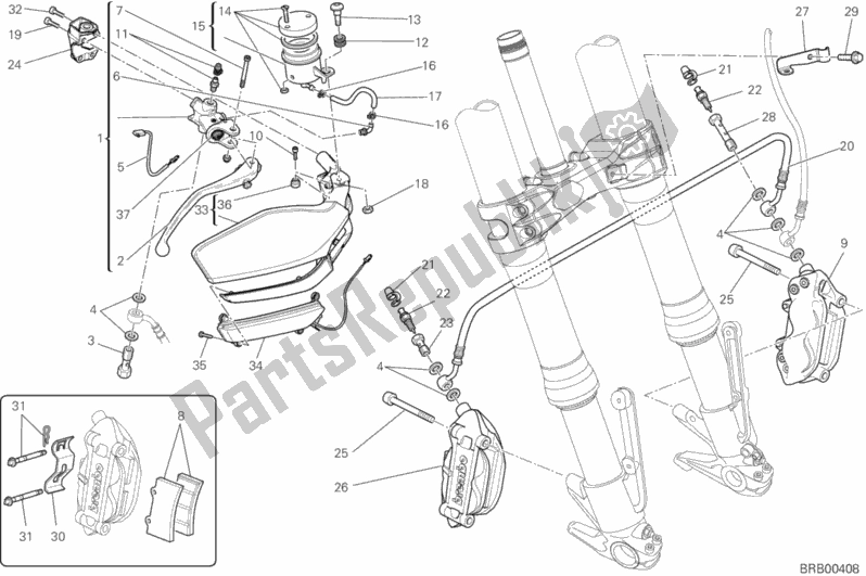 All parts for the Front Brake System of the Ducati Multistrada 1200 ABS Brasil 2015